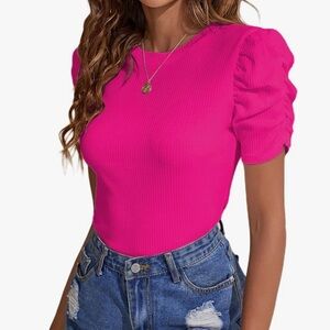 Women's Remidoo Hot Pink Puff short Sleeve Top L